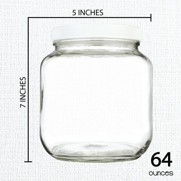 Half Gallon Glass Mason Jar Wide Mouth - White Plastic Lids For Sale - Image 4