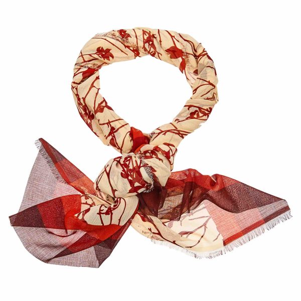 Floral Chiffon Hijab - Red & Beige Discount